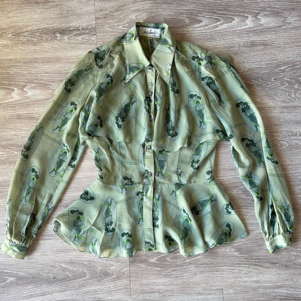 Vintage Judy Hornby of London Sheer Artistic Print Blouse